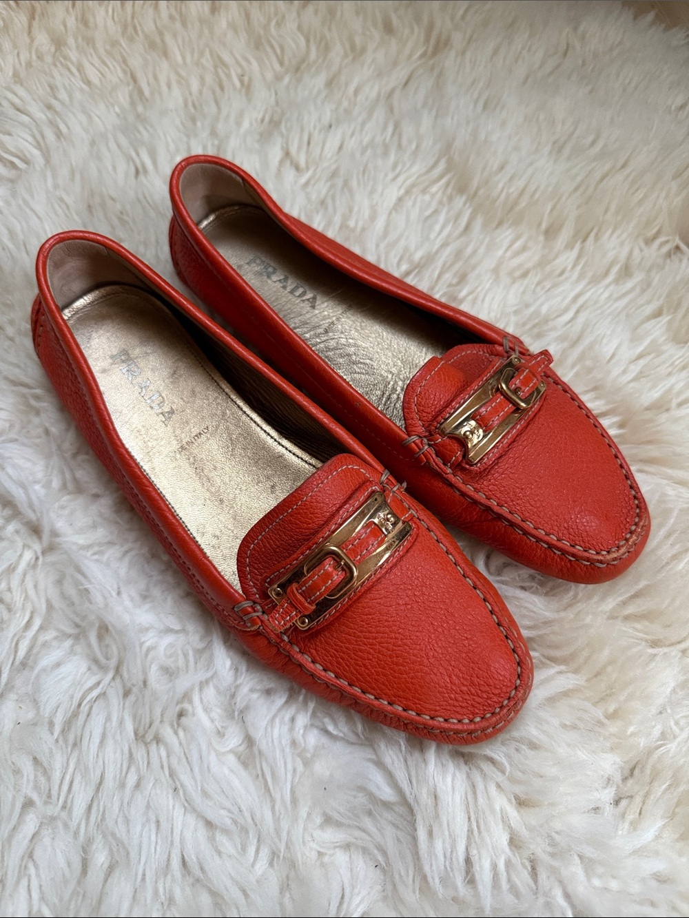 Prada Orange Pebbled Leather Loafers
Driving Moccasins Size 39